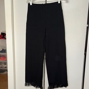 Colette by Maeve black stretch pants with lace trim hem. Back zipper